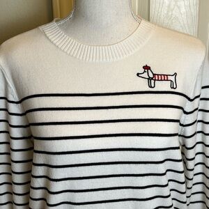 Calligraphie Embroidered Dachshund Striped Sweater